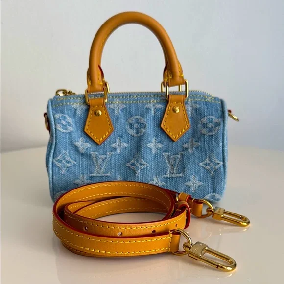 Louis Vuitton *Like NEW *Limited Edition* Nano Mini Denim Speedy Bag with Strap - Picture 1 of 17